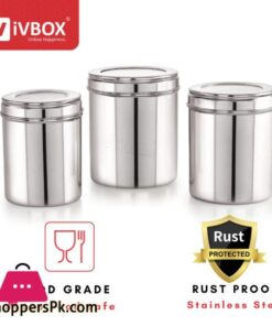 3Pcs Stainless Steel Deep Dabba Container Storage Box With Transparent Top See Through Lid 12 Ivbox 3Pcs Stainless Steel Deep Dabba Container Storage Box With Top See Through Lid Silver