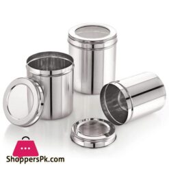 Ivbox 3Pcs Stainless Steel Deep Dabba Container Storage Box With Top See Through Lid Silver