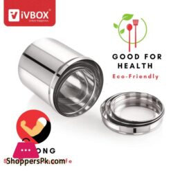 Ivbox 3Pcs Stainless Steel Deep Dabba Container Storage Box With Top See Through Lid Silver
