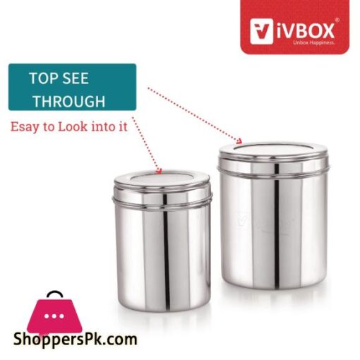 iVBOX 3Pcs Stainless Steel Deep Dabba Container Storage Box With Top See Through Lid Silver