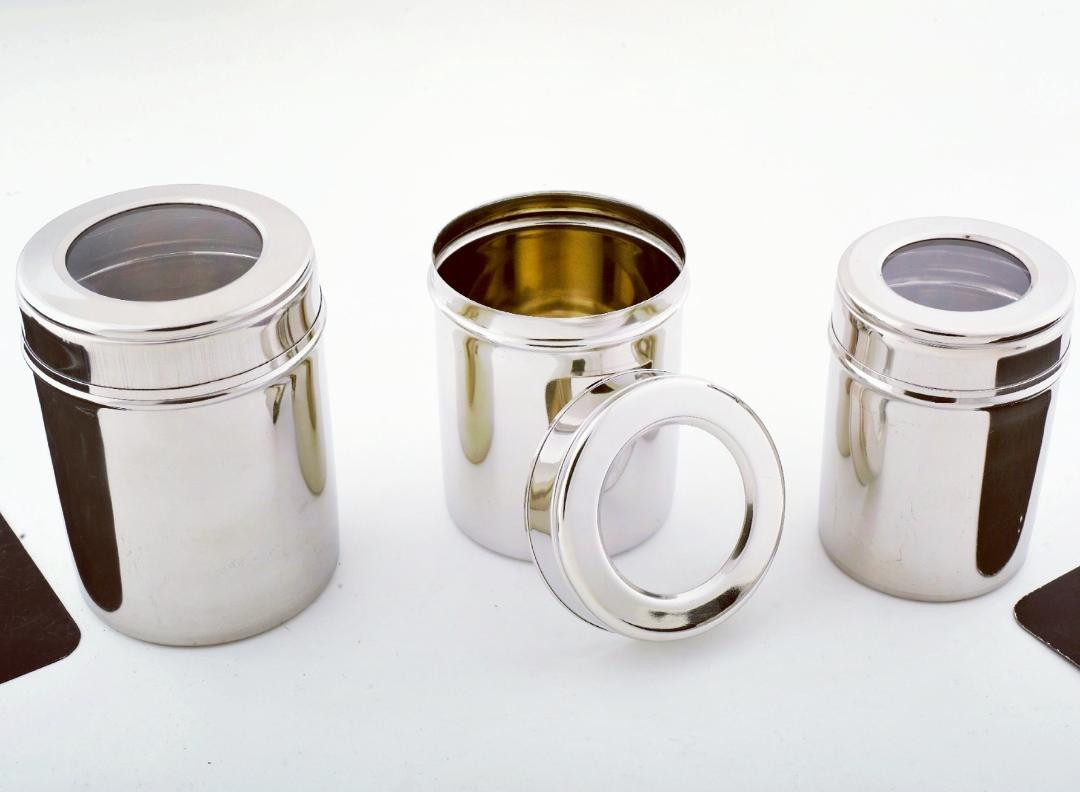 3Pcs Stainless Steel Deep Dabba Container Storage Box With Transparent Top See Through Lid
