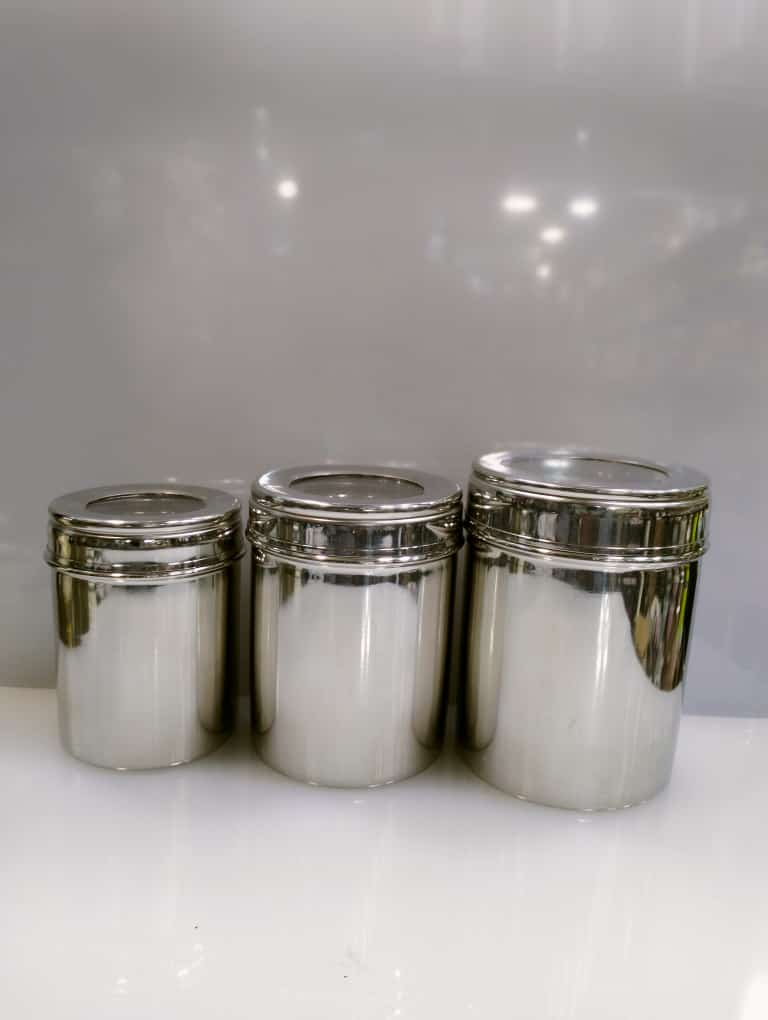 3Pcs Stainless Steel Deep Dabba Container Storage Box With Transparent Top See Through Lid