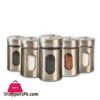 Pack Of 6 Set Stainless Steel Seasoning Storage Box Rotatable Adjustable Glass Condiment Bottle Pepper Spice Shaker