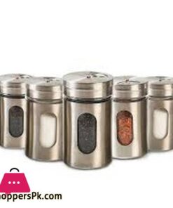 Pack of 6 Set Stainless Steel Seasoning Storage Box Rotatable Adjustable Glass Condiment Bottle Pepper Spice Shaker