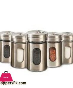 Pack Of 6 Set Stainless Steel Seasoning Storage Box Rotatable Adjustable Glass Condiment Bottle Pepper Spice Shaker