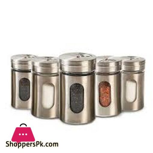 Pack of 6 Set Stainless Steel Seasoning Storage Box Rotatable Adjustable Glass Condiment Bottle Pepper Spice Shaker