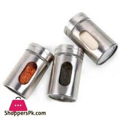 Pack Of 6 Set Stainless Steel Seasoning Storage Box Rotatable Adjustable Glass Condiment Bottle Pepper Spice Shaker