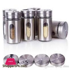 Pack Of 6 Set Stainless Steel Seasoning Storage Box Rotatable Adjustable Glass Condiment Bottle Pepper Spice Shaker