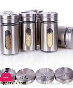 Pack Of 6 Set Stainless Steel Seasoning Storage Box Rotatable Adjustable Glass Condiment Bottle Pepper Spice Shaker