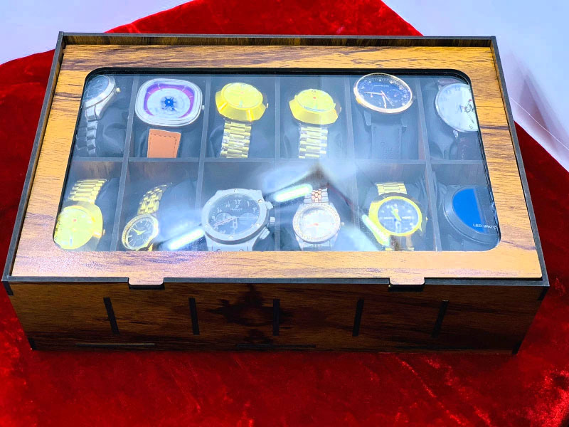 Bt Wood 12 Slot Watch Box Organizer Watch Case With Glass Top