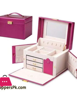 Beauty Jewelry Box Faux Leather Jewelry Organizer Gift for Women - Dark Pink