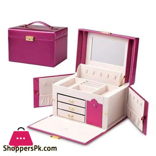 Beauty Jewelry Box Faux Leather Jewelry Organizer Gift for Women - Dark Pink