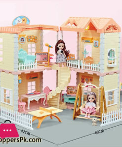 Big Barbie House Diy Doll House For Children Mini Bed Sofa Table Kitchen Doll Furniture Miniature Doll House Kids Toys Girl Gifts - 173 Pcs