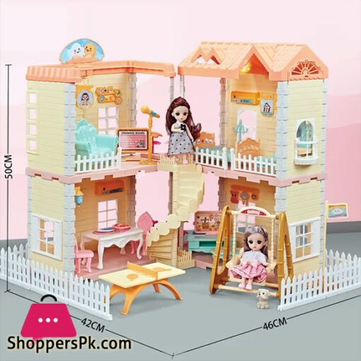 Big Barbie House Diy Doll House For Children Mini Bed Sofa Table Kitchen Doll Furniture Miniature Doll House Kids Toys Girl Gifts - 173 Pcs