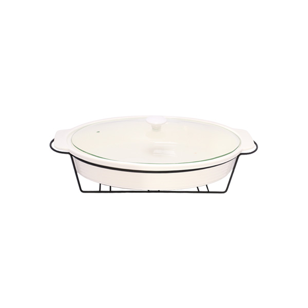 Brilliant Oval Casserole Serving Dish Food Warmer With Tea Light Candle Black Stand 15 Inch - BR11002
