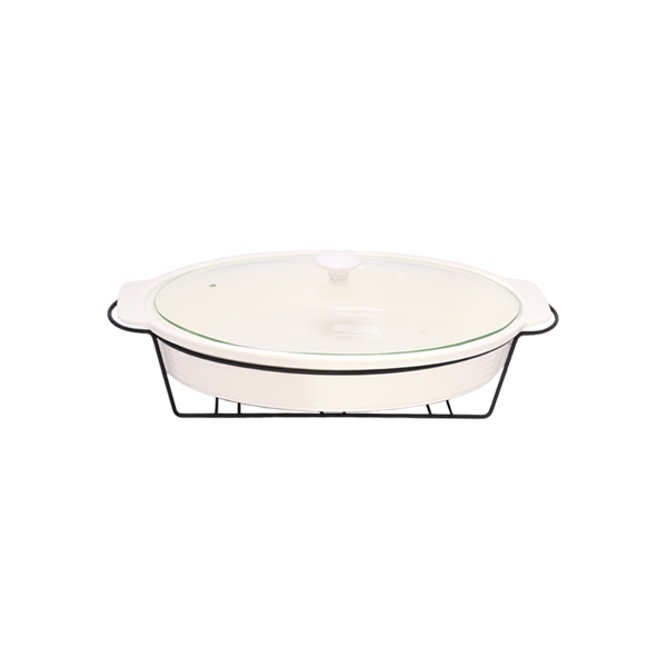 Brilliant Oval Casserole Serving Dish Food Warmer With Tea Light Candle Black Stand 12 Inch - Br11001