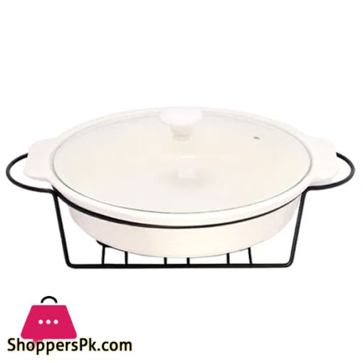 Brilliant Round Casserole Serving Dish Food Warmer With Tea Light Candle Black Stand 12 Inch - BR11005