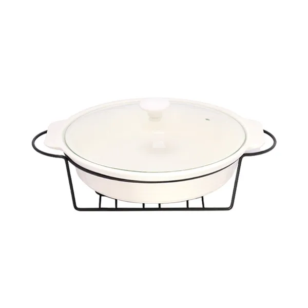 Brilliant Round Casserole Serving Dish Food Warmer With Tea Light Candle Black Stand 10 Inch - Br11004