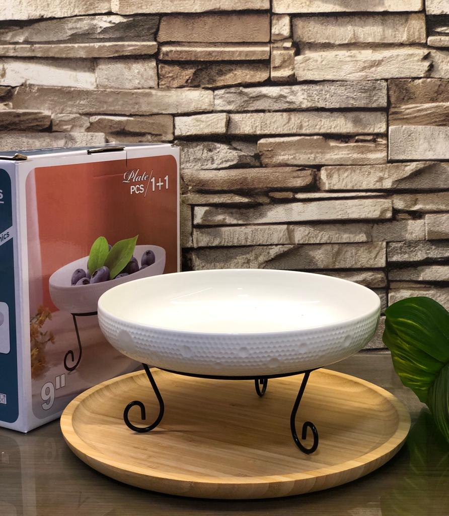 Ceramic Footed Platter Serving Bowl 9 Inch