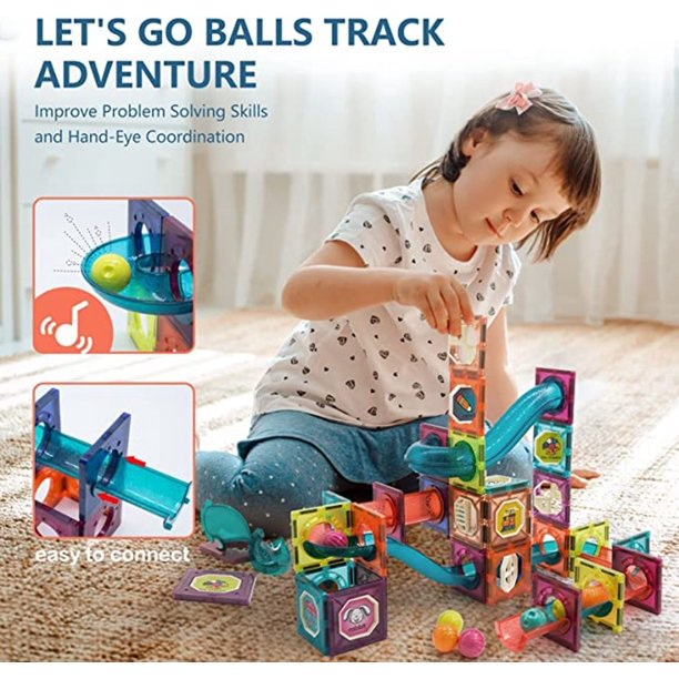 Children Fun Magnet Blocks Learning Educational Marble Run Race Magnet Toys Sets For Girls And Boys Birthday Party Magic Gifts 111 Pcs