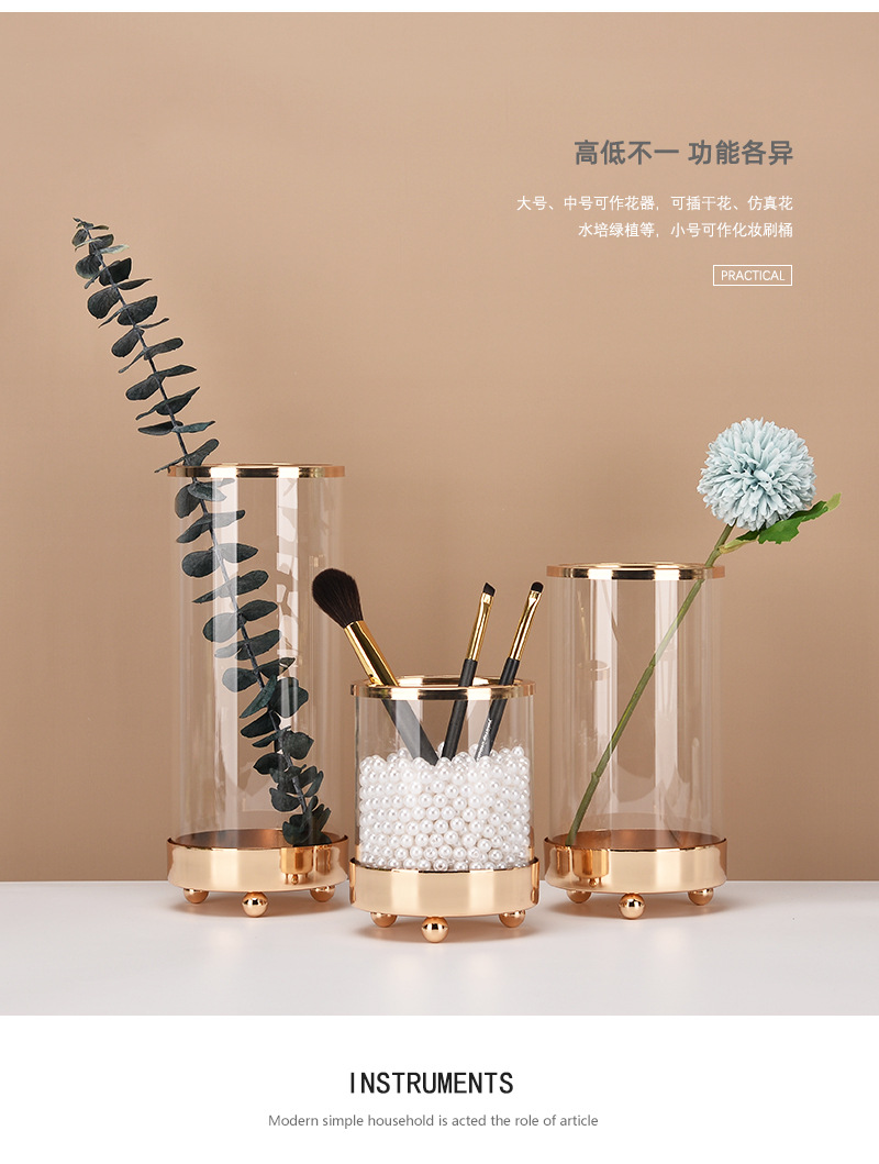 Glass Flower Vase Nordic Hydroponic Flower Bottle Cosmetic Brush Storage Bucket Small 8 X 3 Inch