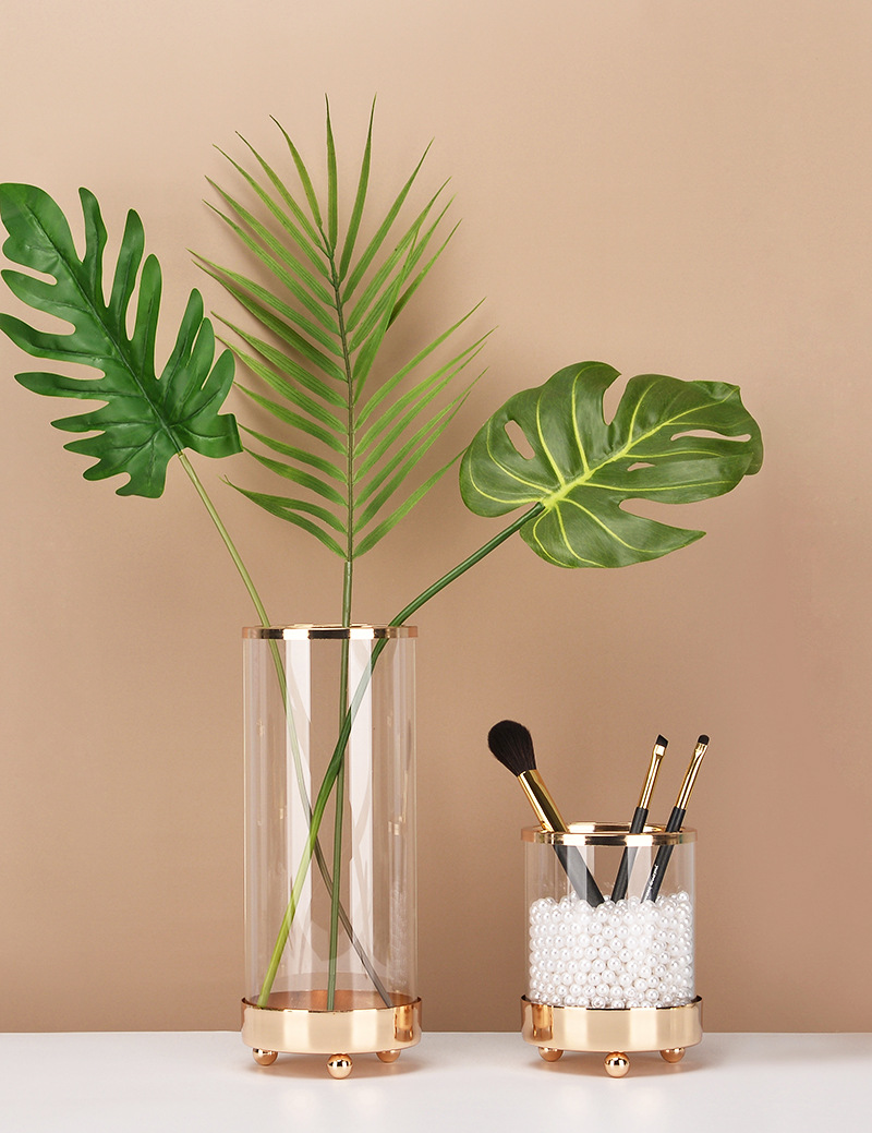 Glass Flower Vase Nordic Hydroponic Flower Bottle Cosmetic Brush Storage Bucket Small 8 X 3 Inch