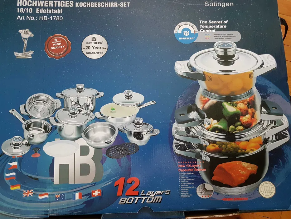 Homeburg Stainless Steel Cookware Set Induction Safe 16 Pieces