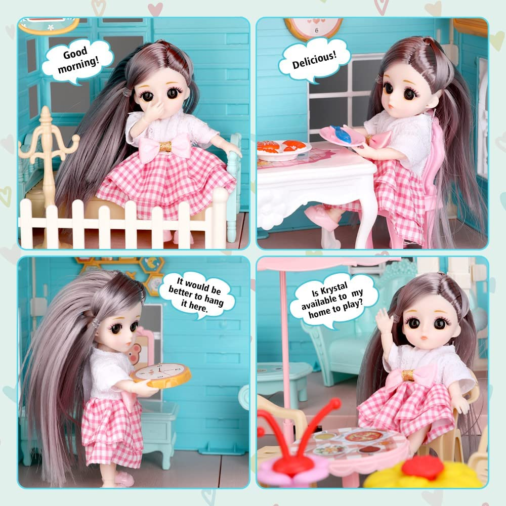 Kids Doll House 2-Stories Dreamhouse Playing House With Realistic Chimney Fully Furnished And Household Appliances, Diy Building Plastic Dollhouse 140 Pcs