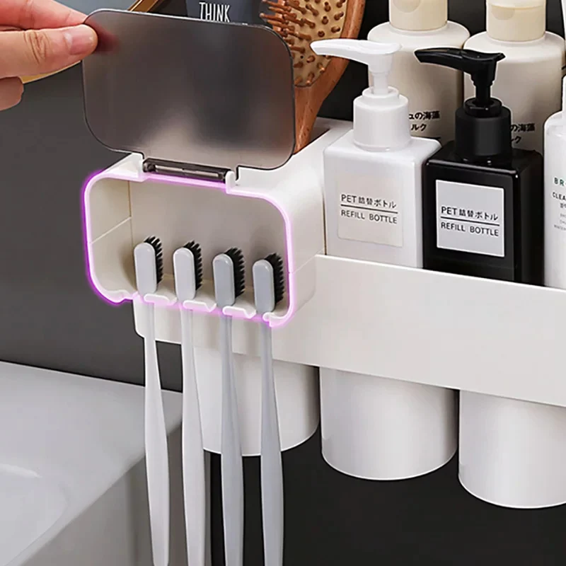 Punch-Free Toothbrush Holder Magnetic Adsorption Toothbrush Holders For Toilet Bathroom Organizer Bathroom Accessories Set