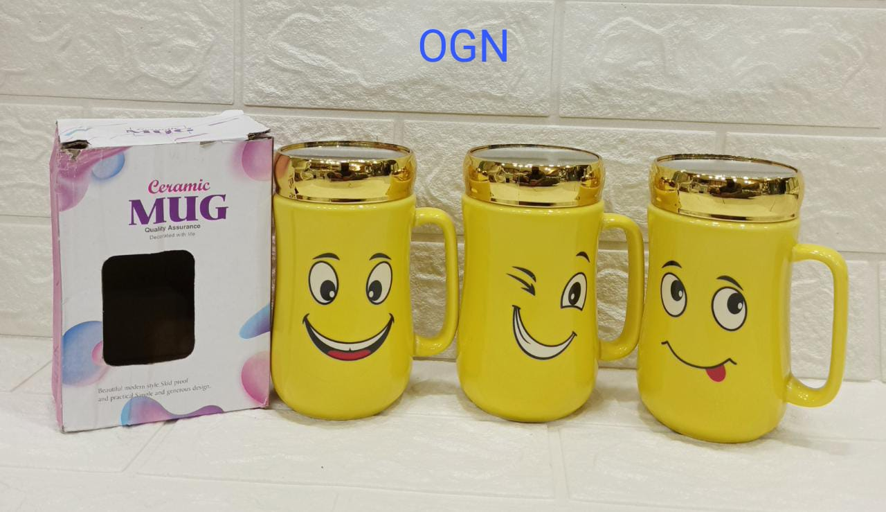 Smily Ceramic Mug With Cap - 1 Pcs