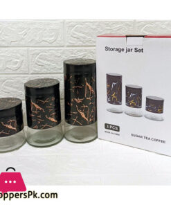 Sugar Tea Coffee Steel Glass Storage Jar Set of 3
