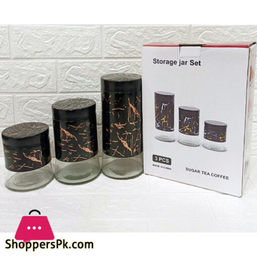 Sugar Tea Coffee Steel Glass Storage Jar Set of 3