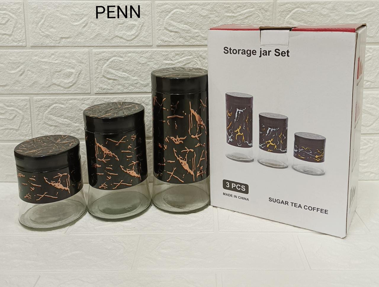 Sugar Tea Coffee Steel Glass Storage Jar Set Of 3