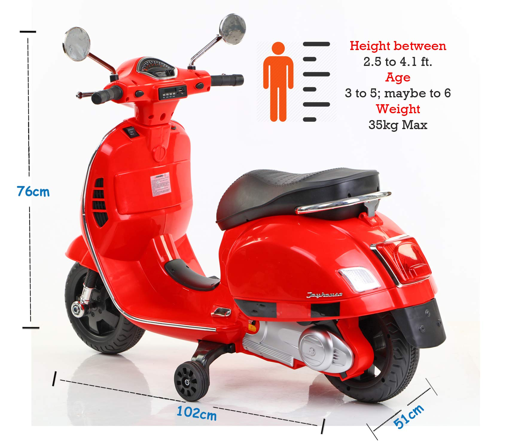Vespa Rechargeable Battery Operated Ride-On Scooter For Kids 3 To 7Yrs