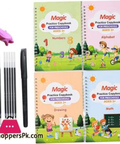 Rachlicy Groove Calligraphy Copybook Grooved Handwriting Books Caligraphy Beginners Set with Pens Refills Pencil Grip for Children Practice Math Numbers Alphabet 16Pcs