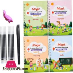 Rachlicy Groove Calligraphy Copybook Grooved Handwriting Books Caligraphy Beginners Set With Pens Refills Pencil Grip For Children Practice Math Numbers Alphabet 16Pcs