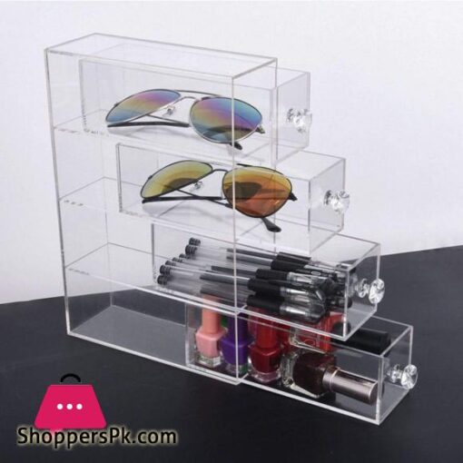 Acrylic 4 Layer Pen Holder Stationery Storage Box Glasses Display Stand Desktop Pencil Cup Stationery Organizer for Office Desk Accessory