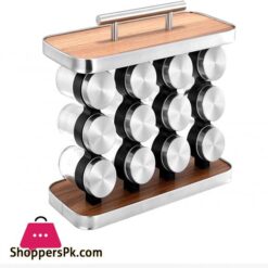 Nc Stainless Steel Spice Jar 12 16 Set Portable Seasoning Bottle Set Wood Grain Seasoning Rack Kitchen Supplies