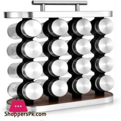 Nc Stainless Steel Spice Jar 12 16 Set Portable Seasoning Bottle Set Wood Grain Seasoning Rack Kitchen Supplies