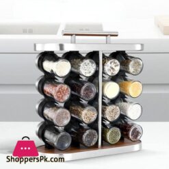 Nc Stainless Steel Spice Jar 12 16 Set Portable Seasoning Bottle Set Wood Grain Seasoning Rack Kitchen Supplies