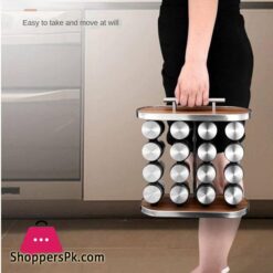 Nc Stainless Steel Spice Jar 12 16 Set Portable Seasoning Bottle Set Wood Grain Seasoning Rack Kitchen Supplies