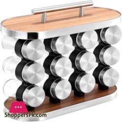 Nc Stainless Steel Spice Jar 12 16 Set Portable Seasoning Bottle Set Wood Grain Seasoning Rack Kitchen Supplies