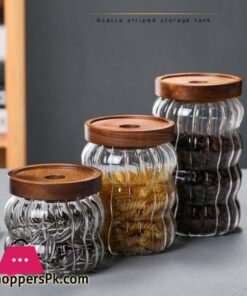 Grohandel Holz Abdeckung Welligkeit Dicken Glas Lagerung Glas Tee Dosen Getreide Lagerung Jar Kaffee Bohnen Lagerung Flaschen Versiegelt Jar