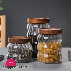 Grohandel Holz Abdeckung Welligkeit Dicken Glas Lagerung Glas Tee Dosen Getreide Lagerung Jar Kaffee Bohnen Lagerung Flaschen Versiegelt Jar