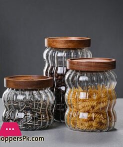 Grohandel Holz Abdeckung Welligkeit Dicken Glas Lagerung Glas Tee Dosen Getreide Lagerung Jar Kaffee Bohnen Lagerung Flaschen Versiegelt Jar