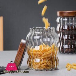 Grohandel Holz Abdeckung Welligkeit Dicken Glas Lagerung Glas Tee Dosen Getreide Lagerung Jar Kaffee Bohnen Lagerung Flaschen Versiegelt Jar