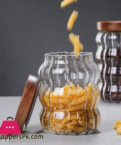 Grohandel Holz Abdeckung Welligkeit Dicken Glas Lagerung Glas Tee Dosen Getreide Lagerung Jar Kaffee Bohnen Lagerung Flaschen Versiegelt Jar