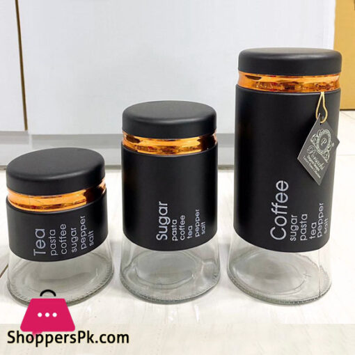 Stainless Steel Jacket Black Gold Canister Sets Sugar Tea Coffee Storage Jar Set 3 Pcs