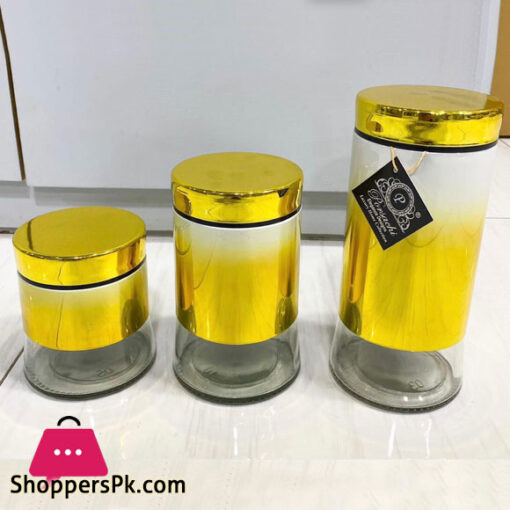 Stainless Steel Jacket Gold Canister Sets Sugar Tea Coffee Storage Jar Set 3 Pcs