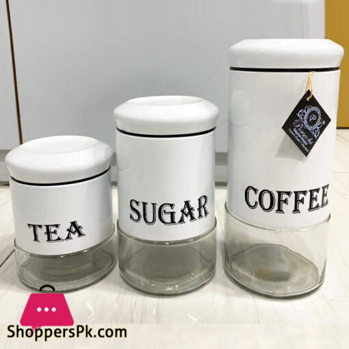 Stainless Steel Jacket White Canister Sets Sugar Tea Coffee Storage Jar Set 3 Pcs